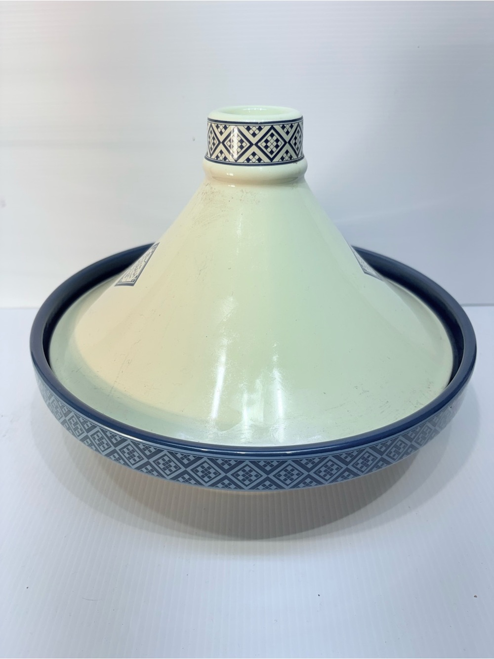 Handcrafted Ceramic Tagine in Cream and Blue - Decorative Serving Piece
